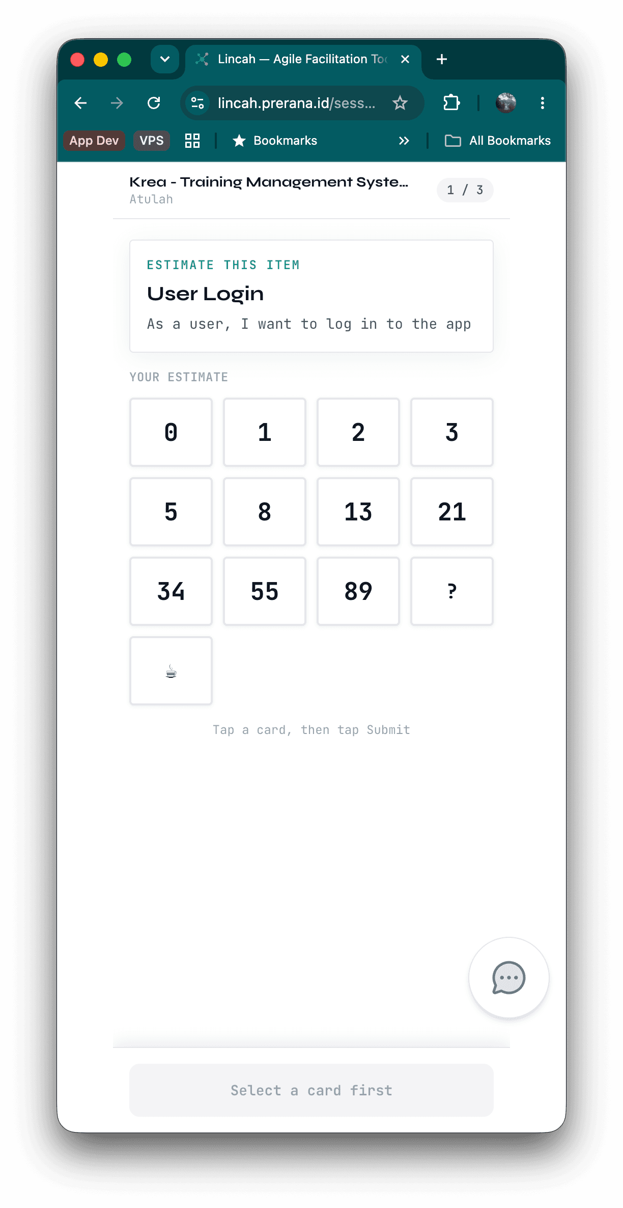 Participant view — pick your estimate